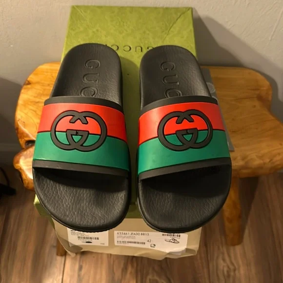 Gucci Men’s Agrado Gg Rubber Slides Gucci 692381 Agrado Rubber Double Strap Stripe Slides  main image 4